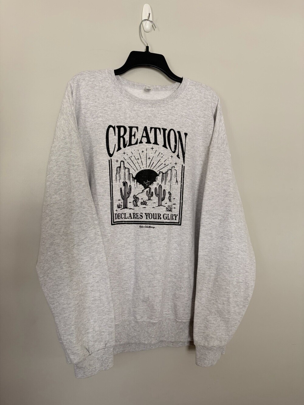 2XL Creation Declares Your Glory Cactus Desert Sweatshirt Psalm 19:1 Light Grey